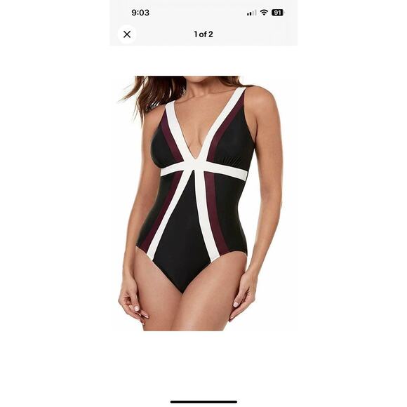 NWT Miraclesuit SHIRAZ Sz 24W Spectra Trilogy One-Piece Swimsuit Slimming V Neck - Picture 8 of 9